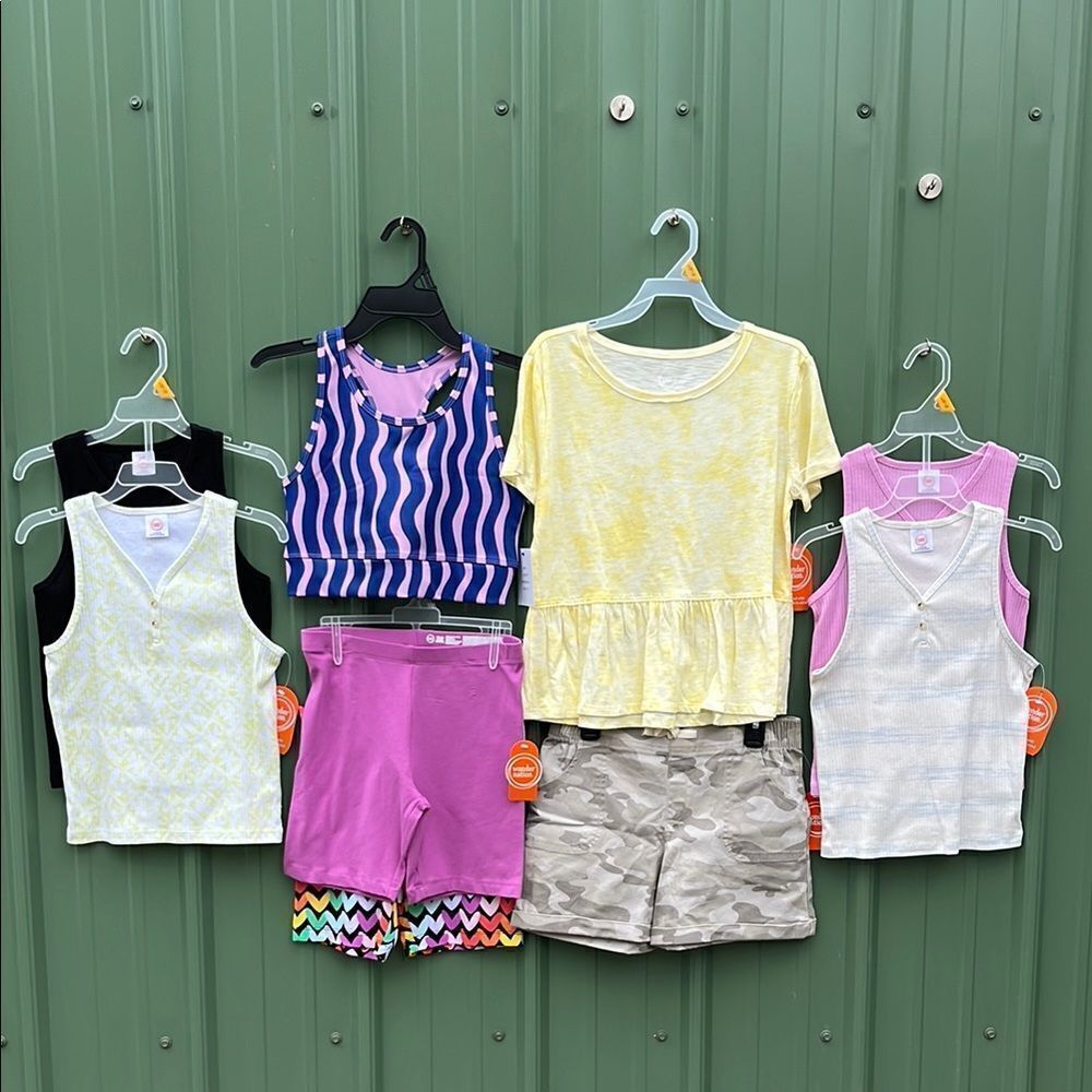 Girls Tank Tops Shorts Peplum Top & Sports Bra 9-Piece Set Size L
